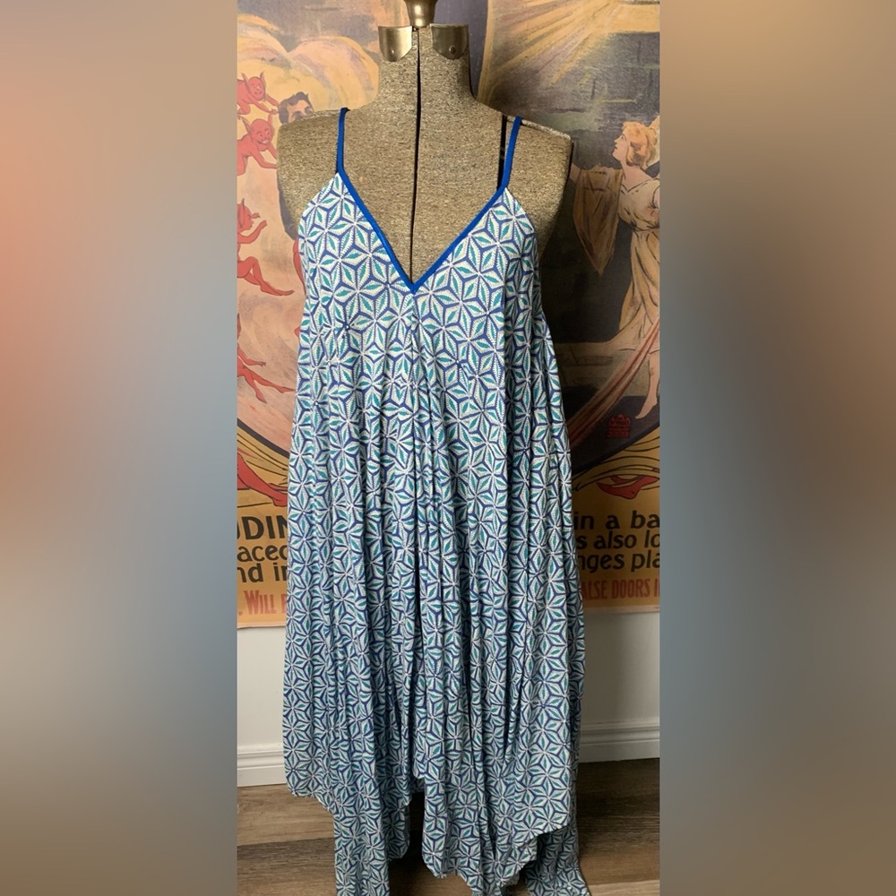 BNWT Roberta Roller Rabbit Roberta Freymann Kalei Cotton Scarf Dress Teal Boho